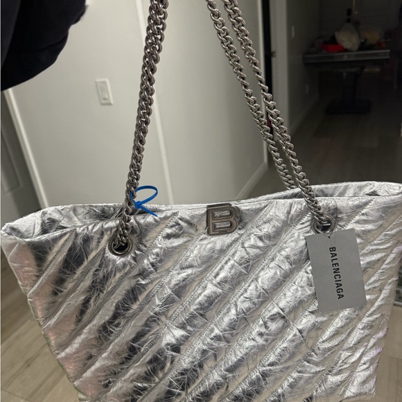 Balenciaga Handbags - Balenciaga Silver Quilted Chain-Strap Tote